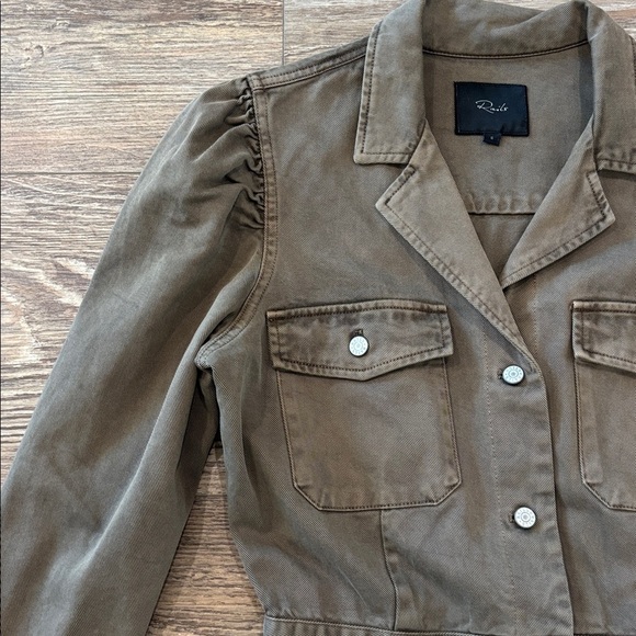 Rails Lisette Denim Twill Mini Dress Button Up Puff Sleeve Moss Womens Small EUC - Picture 4 of 14